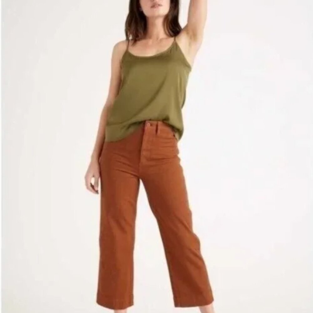 NWT Quince Organic Stretch Cotton Twill Wide-Leg Crop Pant Rust Brown Size 26 - Picture 4 of 8